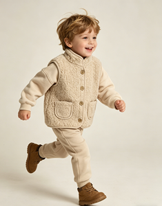 Gilets en sherpa unisexes pour enfants et tout-petits, automne-hiver, veste <span class=keywords><strong>sans</strong></span> manches personnalisée à boutons avec doublure en coton - Product Image 2