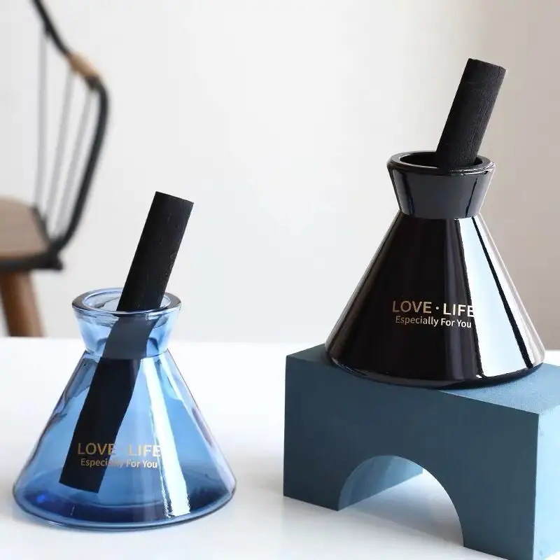 New Design Empty Conical Flask Home Fragrance Black Reed Diffuser Glass Bottle 200ml