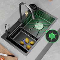 Évier de cuisine multifonctionnel à cascade en acier inoxydable Évier de cuisine moderne noir intelligent