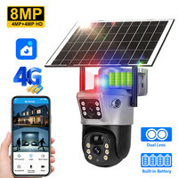 Caméra solaire 4G avec carte SIM, caméra PTZ 6MP, caméra de sécurité sans fil WiFi cellulaire, triple objectif avec panneau solaire pour extérieur