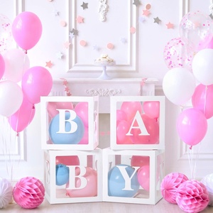 Baby shower box party decoration 4 pieces of transparent balloon box decoration with letters, independent baby building block