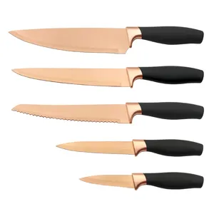 Wholesale New Design New Super Sharp 5 Pcs Household Kitchen Cooking colorful titanium blade stainless steel Knife Set