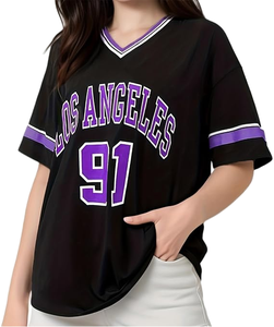 Nuevo Jersey Retro Americano de Corte Regular, Talla Grande, Personalizado, Estilo Spicy Girl, Cuello en V, Manga Corta, Poliéster - Product Image 1