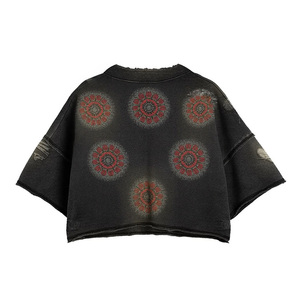 T-shirt unisexe personnalisé pour hommes, coupe courte, délavé à l'acide, bords bruts effilochés, épaules tombantes, col rond, motif graphique, vintage et vieilli, vente en gros - Product Image 4