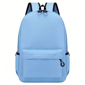 Solid Color Junior High School Student <b>Backpack</b> with Large Capacity Zipper Sealing Fashion Design for Male Female Canvas Lining - Product Image 4