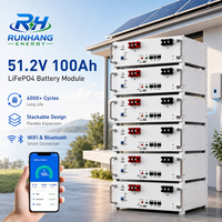 Système de batterie solaire LiFePO4 pour toute la maison, 5,12 kWh, 51,2 V, 100 Ah, empilable, BMS, sortie AC, hors réseau/hybride
