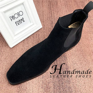 Nouvelles bottes Chelsea pour hommes avec empeignes en faux daim et daim rétro, chaussures en cuir à tige haute, bottes en cuir véritable, chaussures décontractées - Product Image 6