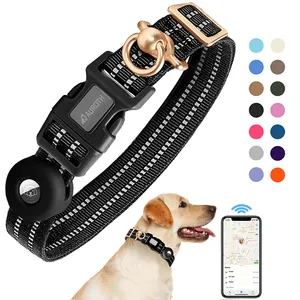 Benutzer definiertes Logo Hochleistungs-Hunde trainings halsband Walking Hersteller Oem Nylon Reflective Adjusta ble Airtag Hunde halsband