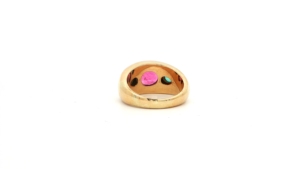 Yellow <b>Gold</b> <b>Ring</b> Featuring a Round Cabochon Rubellite & Emeralds Exquisite multistone <b>ring</b> crafted in lustrous yellow <b>gold</b> - Product Image 4