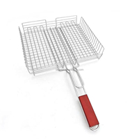 Panier de barbecue portable en acier inoxydable avec poignée en bois, résistant à la chaleur et à la corrosion, outils de barbecue pour le camping