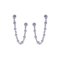 Boucles d'oreilles clous de haute qualité avec longues chaînes à pampilles, zircons ronds, breloques à porter de différentes façons, bijoux double face