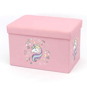 Taburete <span class=keywords><strong>de</strong></span> cuero rosa para Bebé y Niño, almacenamiento <span class=keywords><strong>de</strong></span> animales, otomano plegable para el dormitorio - Product Image 1