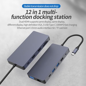 Hub USB Loại C <span class=keywords><strong>Docking</strong></span> <span class=keywords><strong>Station</strong></span> với 2 HDTV 12 trong 1 USB-C Hub 3 màn hình Type-C để 4k kép HDTV + VGA Adapter cho máy tính xách tay - Product Image 3