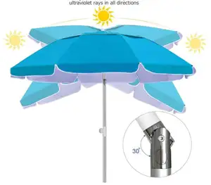 Manufacturer 6.5ft Best Portable sun shade umbrella, AMMSUN Parasol Fits Suitcase for Patio Garden Beach Pool Backyard Sky Blue