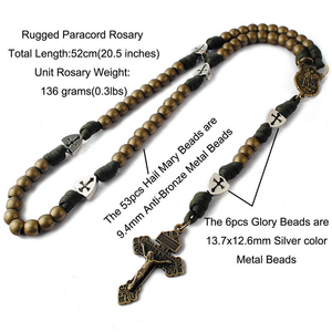 Rosario de cuentas de madera envuelto en paracord hecho a mano con crucifijo, cuentas de oración católicas, collar religioso para hombre, regalo personalizado - Product Image 5