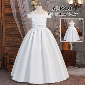 Vestido Largo de Satén con un Solo Hombro para Niñas, Vestido de Fiesta Formal para Cumpleaños, Vestido de Flores para Niñas, <span class=keywords><strong>Ropa</strong></span> para Bebés - Product Image 1
