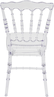 Chaise de mariage Chiavari en résine acrylique transparente en plastique de luxe, fonction démontable pour les événements d'hôtel, les banquets, les fêtes