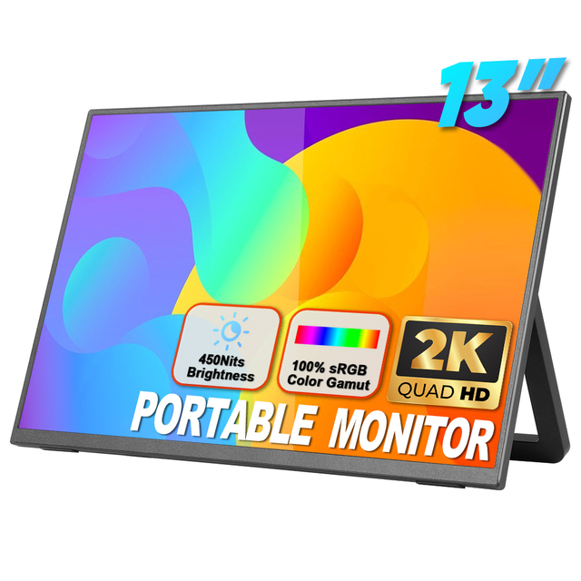 SIBOLAN 13 Inch 2K 2160X1350 100% SRGB Travel HD USB-C Portable Monitor for Laptop With Kictand VESA