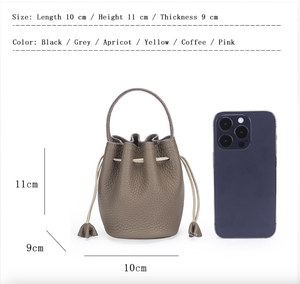 Bolso Ando de Cuero Genuino de Vaca, Mini Bolso Tipo Cubo con Cordón y Asa Superior para Mujer - Product Image 3