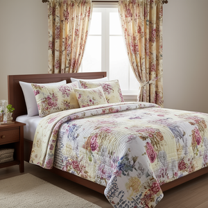 Juego de edredón Con Cortina tamaño King de 5 piezas con diseño floral, con cortina, ropa de cama para el hogar, estilo clásico, microfibra de poliéster - Product Image 2