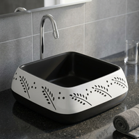 Lavabo de Sobremesa Rectangular/Cuadrado de Cerámica con Estampado Marfil, Sanitario Moderno para Baño/Hospital