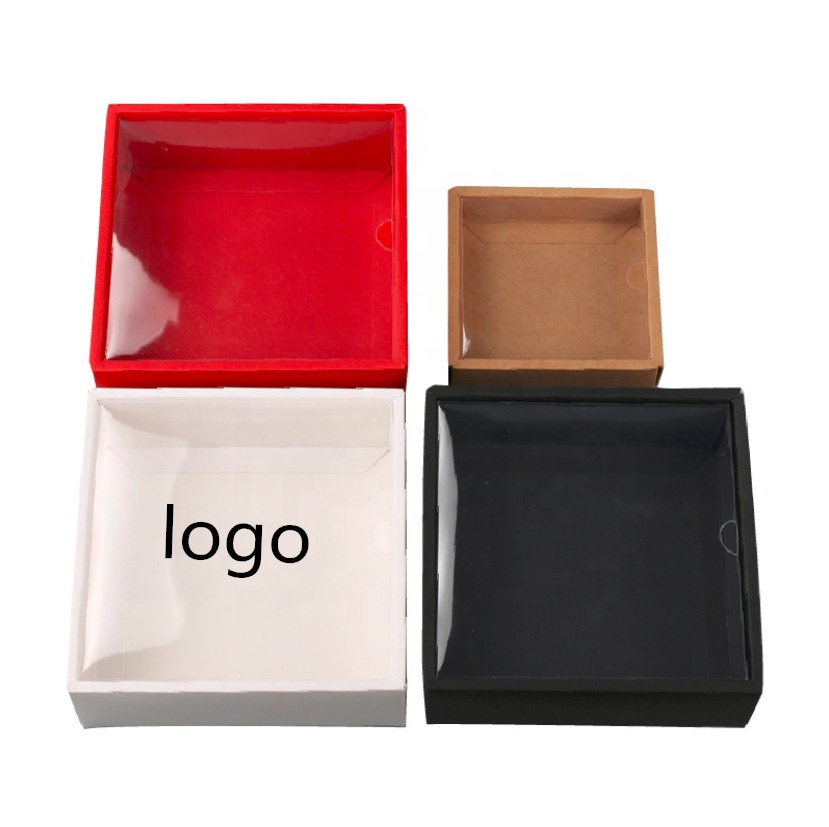 Прозрачная пластиковая крышка из ПВХ и ящик из крафт-бумаги с логотипом, индивидуальная упаковочная коробка