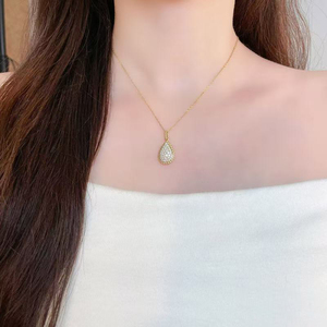 Liontin Berlian Buatan Laboratorium Emas 18K Bentuk Pir, Perhiasan Vintage Elegan, Kalung Liontin untuk Wanita, Rantai Berlian, Perhiasan Berlian Buatan Laboratorium - Product Image 4