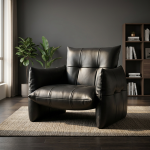 Modern Black Leather Tufted Armchair Contemporary Design Living Room Furniture Leisure Chair - Product Image 4