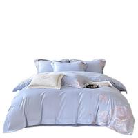 Nouvel ensemble de literie quatre pièces en coton jacquard moderne de qualité supérieure, 100 % coton à fibres longues, avec broderie, comprenant housse de couette, drap plat et drap-housse