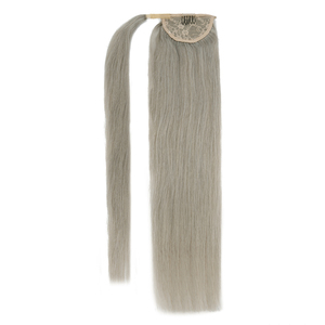 K.Swigs Extension de queue de cheval courte à clipser, Cheveux chinois Remy vierges lisses, Pointes pleines, Gris soyeux, Queue de cheval enveloppante, Extensions longues - Product Image 1
