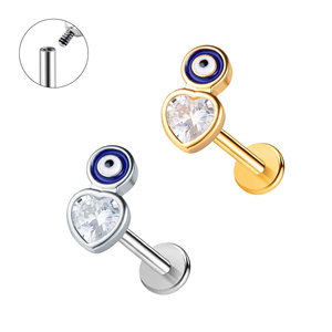 In magazzino In acciaio inox Piercing a dorso piatto borchia <span class=keywords><strong>argento</strong></span> placcato oro malocchio serie Labret lobo orecchio a bottone - Product Image 5