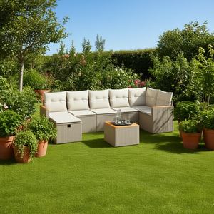 Ensemble de canapés de jardin beige en rotin, 6 places, mobilier d'extérieur résistant aux intempéries, design contemporain - Product Image 2