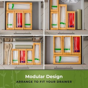 <b>Bamboo</b> Garbage Bag Storage Box Four In One Self Sealing Bag Organizer Wall Mounted Compartmentalized Food Storage <b>Container</b> - Product Image 2