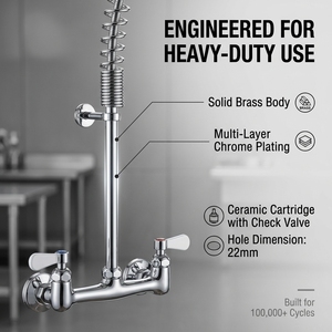 Commercial Kitchen Sink Faucet Pre Rinse Sprayer Pull Out <b>Spray</b> Brass Deck <b>Mounted</b> 2 Handle Industrial Farmhouse - Product Image 2