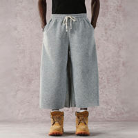 Shorts Capri Décontractés en Coton Éponge 100% pour Hommes, Coupe Ample, Taille Plus, Style Streetwear, avec Ourlet Brut Personnalisé, Longueur 3/4