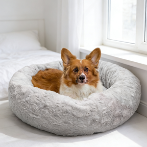 سرير الكلاب الأصلي المهدئ على شكل دونات، سرير حيوانات أليفة قابل للغسل من الفرو الصناعي الفاخر للقطط والكلاب الصغيرة حتى وزن 25 رطلاً. - Product Image 3