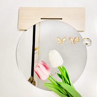 Miroir de maquillage en acrylique avec support, petit miroir avec support en bois pour Table de bureau, miroir de vanité rond sans cadre