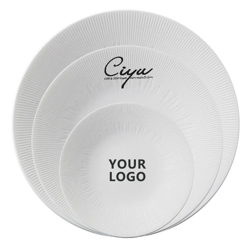 Custom logo 8/10/12 inch White sublimation shallow tray Dinnerware Porcelain plates Dishes Ceramic Dinner Plate For Restaurant