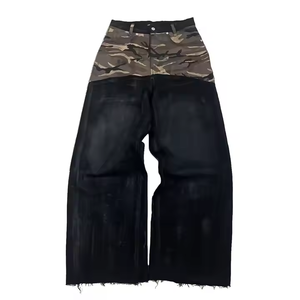 <span class=keywords><strong>Jeans</strong></span> Personalizzati in Cotone e Spandex con Patchwork, Gamba Larga, Stampa Camouflage, Effetto Invecchiato, Patch in <span class=keywords><strong>Pelle</strong></span>, Stile Hip Hop Streetwear - Product Image 1