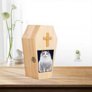 Caja de madera con forma de ataúd para recuerdo de la <span class=keywords><strong>muerte</strong></span> de <span class=keywords><strong>un</strong></span> mascota, caja para cenizas de mascotas, caja de almacenamiento de suministros - Product Image 2