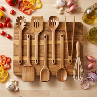 Ensemble d'ustensiles de cuisine CAROTE en bois d'acacia, 8 pièces, avec cuillères, spatules et louches antiadhésives - Longue durée de vie