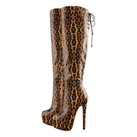 Bottes au-dessus du genou en similicuir pour femmes, talons aiguilles plateforme avec détails à lacets