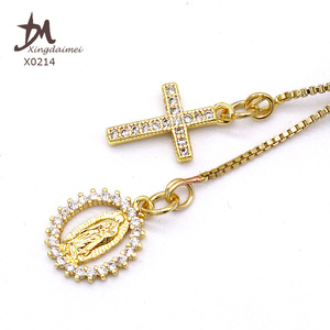 X0214 commercio all'ingrosso ultimo design di lusso 3 colori <span class=keywords><strong>rosario</strong></span> vergine maria zircone <span class=keywords><strong>collana</strong></span> <span class=keywords><strong>collana</strong></span> <span class=keywords><strong>rosario</strong></span> in legno placcato oro - Product Image 5