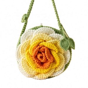 Handmade Large Camellia Knitted Crossbody <b>Bag</b> Snowflake Decor Versatile Cartoon <b>Easter</b> Woven Waist <b>Bag</b> Headphone Decoration - Product Image 2
