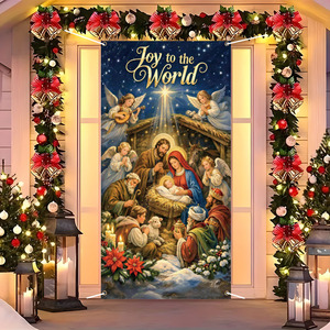 Bannière de Noël Joyeux Noël avec Scène de <span class=keywords><strong>la</strong></span> Nativité et Manger Sacré, Décoration Religieuse pour <span class=keywords><strong>la</strong></span> Maison, le Jardin, <span class=keywords><strong>la</strong></span> Veranda et <span class=keywords><strong>la</strong></span> Cour - Product Image 1