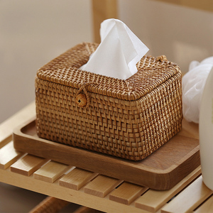 Square Unique Wicker Rattan Tissue Box Rattan Napkin Holder