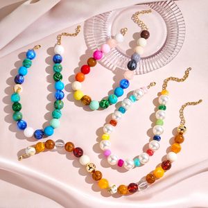 Go2boho Collana <span class=keywords><strong>Girocollo</strong></span> Statement Boho Trendy da Donna con Catena in Ottone Stile Bambù e Perle <span class=keywords><strong>Colorate</strong></span>, Gioielli Estivi da Spiaggia - Product Image 6