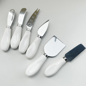 Ceramic Handle <b>Cheese</b> Knife <b>Set</b> 6 Pieces Polished Blade For Butter Spreading And Serving - Product Image 1