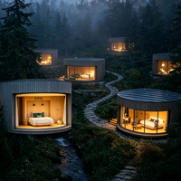 Cabane préfabriquée de luxe, maison ronde en structure légère en acier, maison de vacances en forêt, hôtel, cabane de glamping préfabriquée ronde