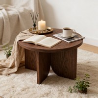 Table basse en bois massif de style mid-century, fabrication directe d'usine, table ronde basse simple, personnalisable, meubles de salon